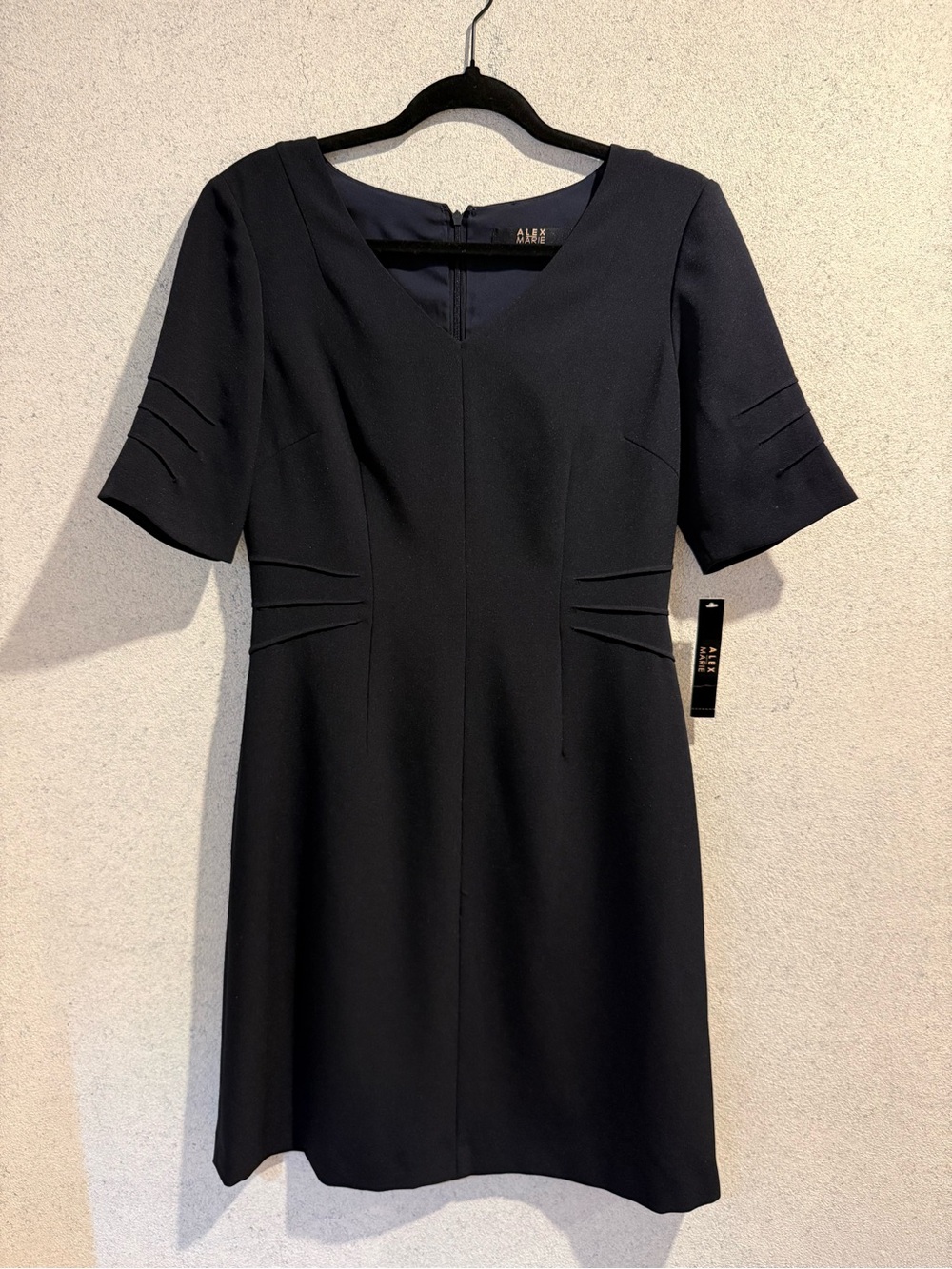 NWT Alex Marie Black V-Neck Midi Sheath Dress